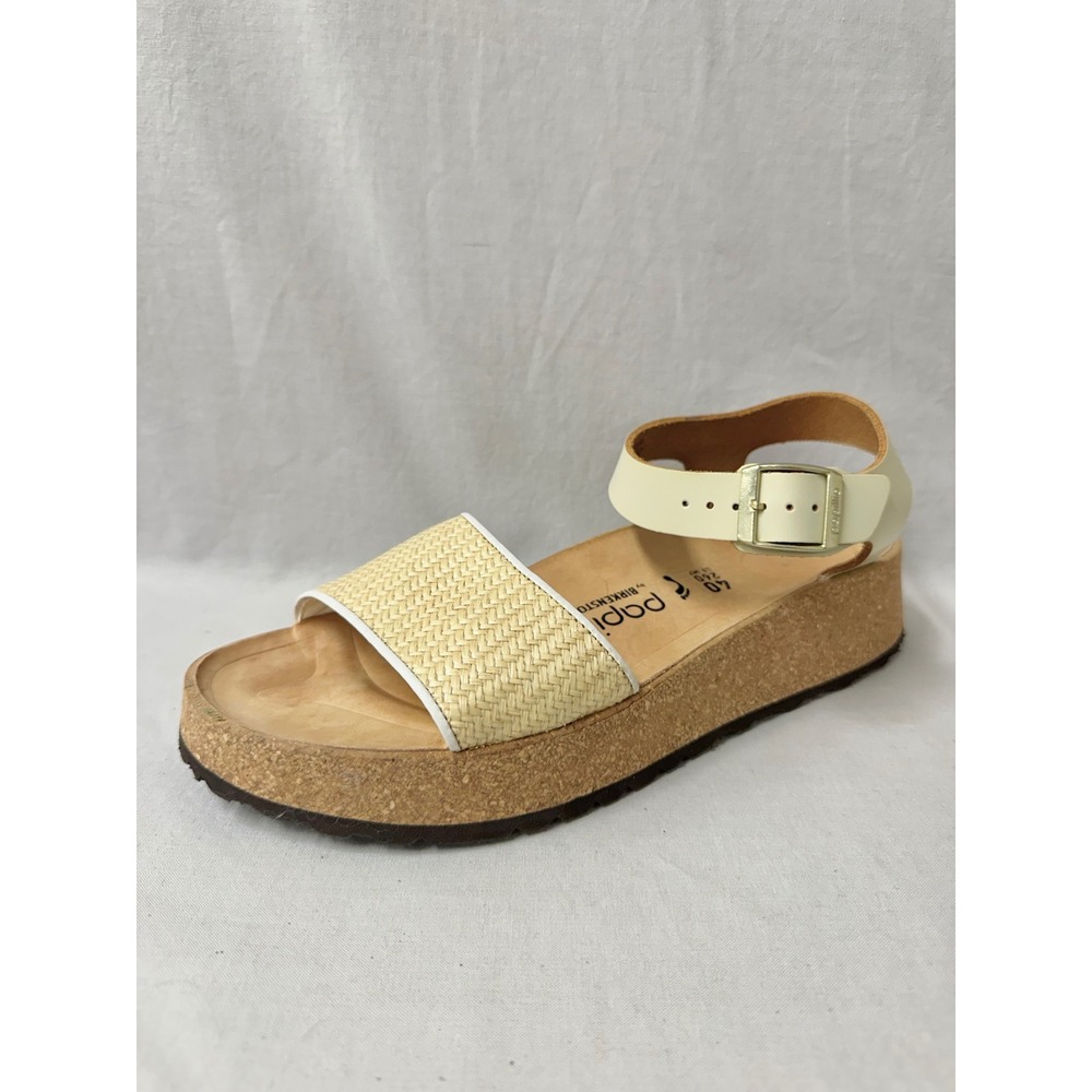 Papillio by Birkenstock Glenda Woven Raffia‎ Cream Platform Sandals Womens 40 9